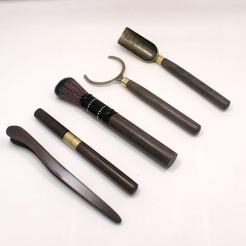 Ebony Gentlemen's 5-Piece Tea Ceremony Set: Copper Tea Tongs, Spoon, Scoop, Needle, Pick - Kung Fu Tea Accessories