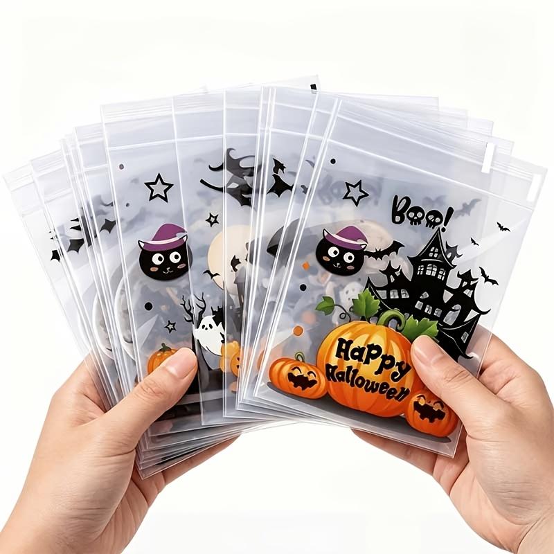 55/110pcs Self-Adhesive Plastic Gift Bags, Suitable for Party Favors And Horror Decorations - Skull, Bat, Pumpkin 4-In-1 Reusable Design,
