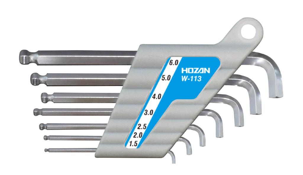 HOZAN Ball Point Wrench 7 Piece Full Length Short Hex Allen Opposite Side Set, Set, Type, Wrench, Key, Size, 1.5/2/2.5/3/4/5/6mm W-113