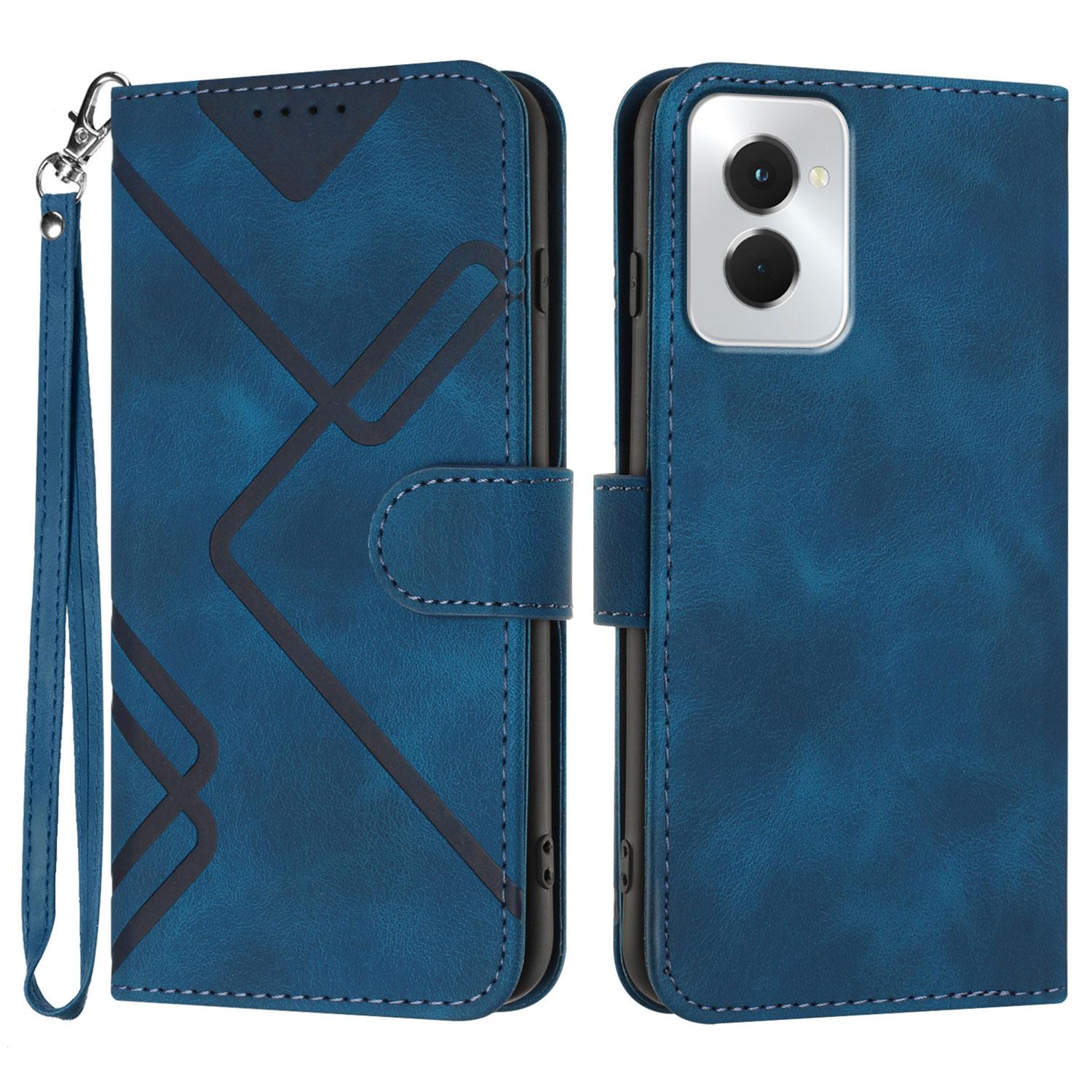 

Для Motorola Moto G Power (2024) Чохол-гаманець з лінійним тисненням, з PU шкіри, чохол для телефону зі шнурком Royal Blue