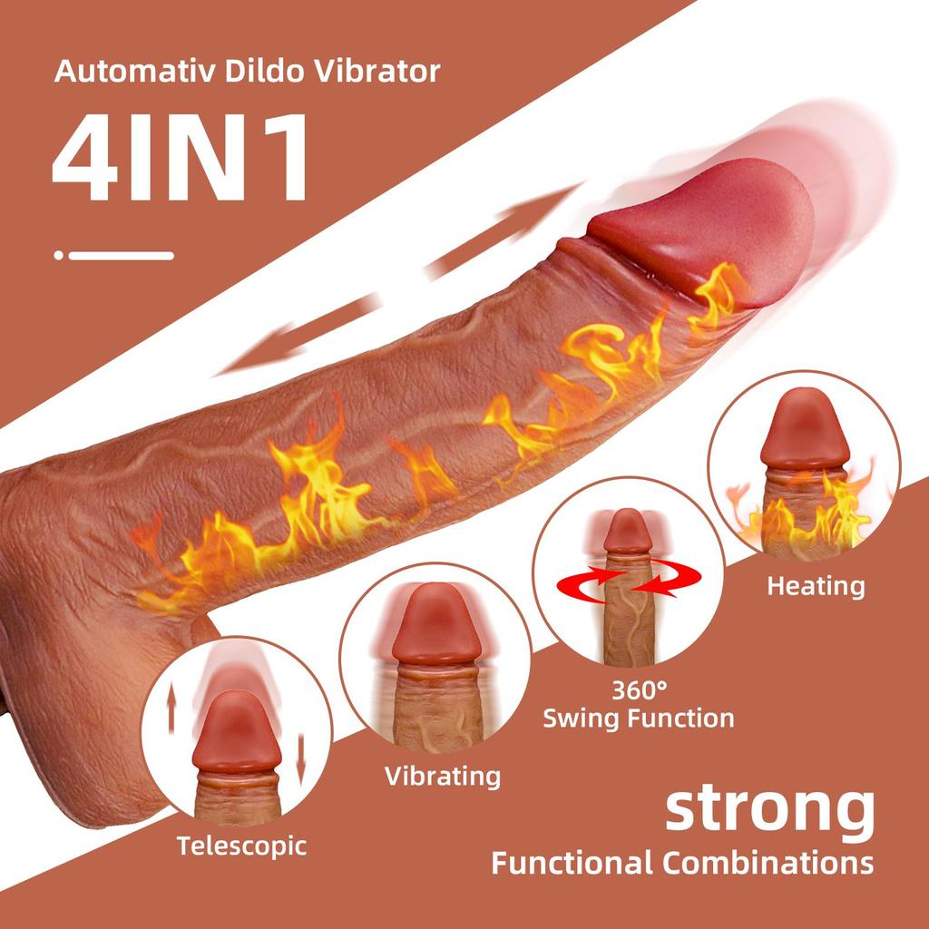 Automatisk Teleskopisk Swing Dildo Trådløs Fjernkontroll Oppvarming Vibrator Sugekopp Realistisk Penis Sexleketøy for Kvinne 18