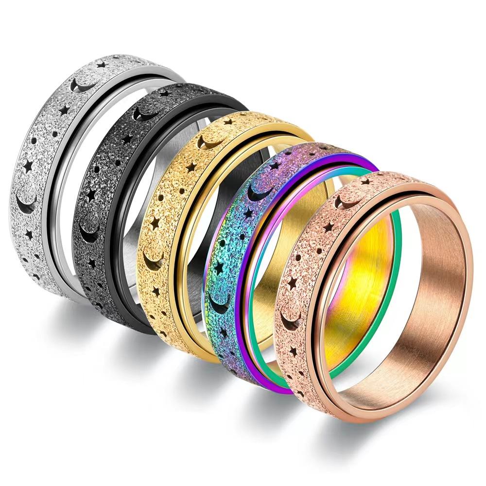 

1Pc Stainless Steel Spinning Rotating Rings For Women Men 6MM Rotatable Design Moon And Star Design Fashion Ring Finger Jewelry 6