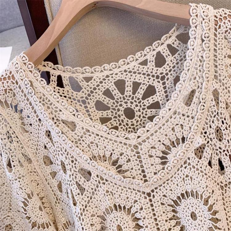 2024 Summer Women Lace Long Knitted Dress Casual Loose Sleeve Basic White Dress New Dimanaf Fashion