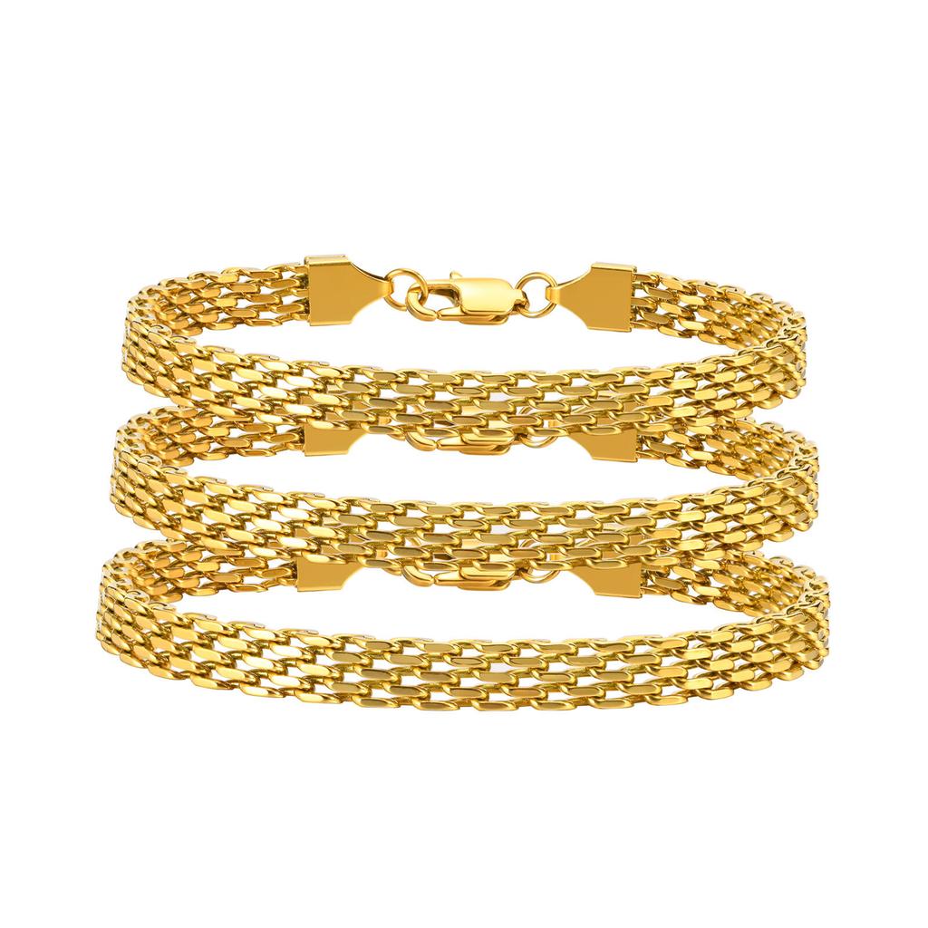 6mm Waterproof Mesh Link Chain Bracelet For Women, 18k Gold Plated Stainless Steel Adjustable, Non Tarnish Jewelry 17cm-21cm