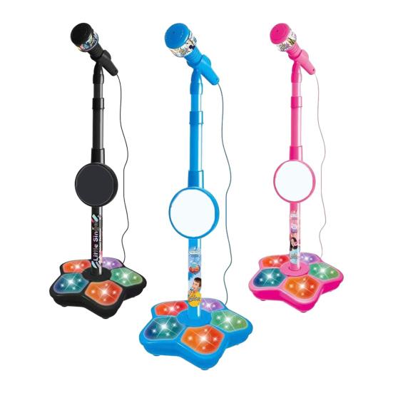 Kids Microphone Toy with Stand Toddlers Boys Girls Battery Powered Karaoke Machine with LED Light Music Children Standing Mic Singing Musical Toy