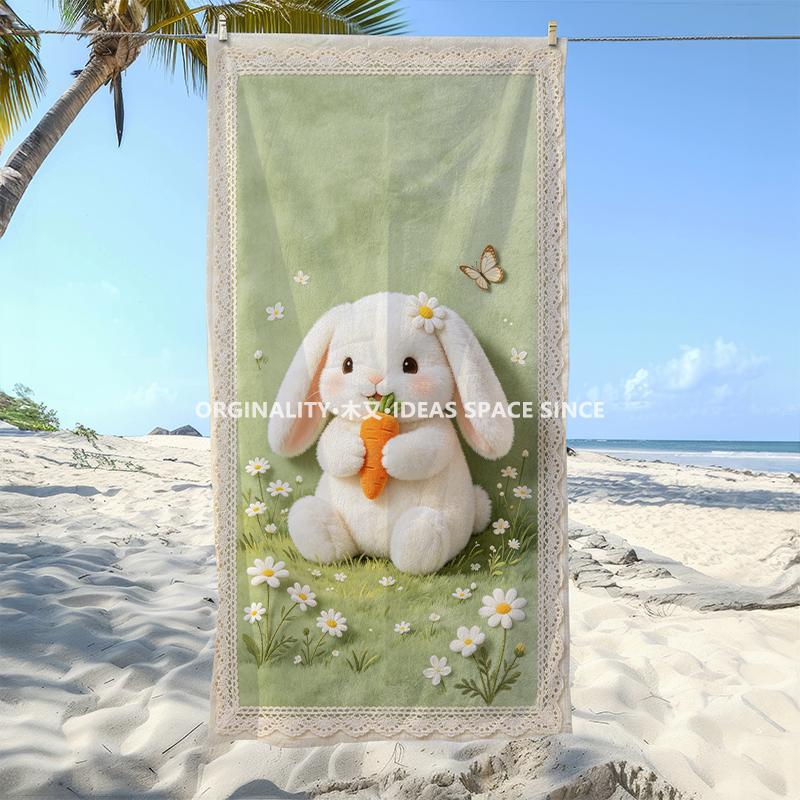 Süßes Kaninchen Gänseblümchen Strandtuch Gemustert Sonnenschutz Und Winddicht Geeignet Für Schwimmbad Camping Reisen