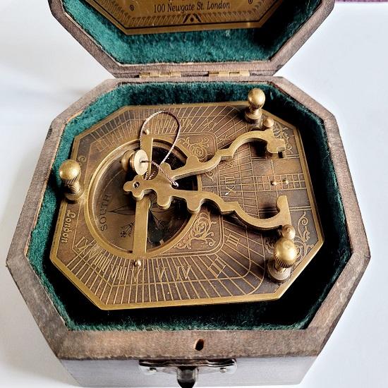 Antique Sun Dial Compass with Wooden Box Equation of Time Cox London