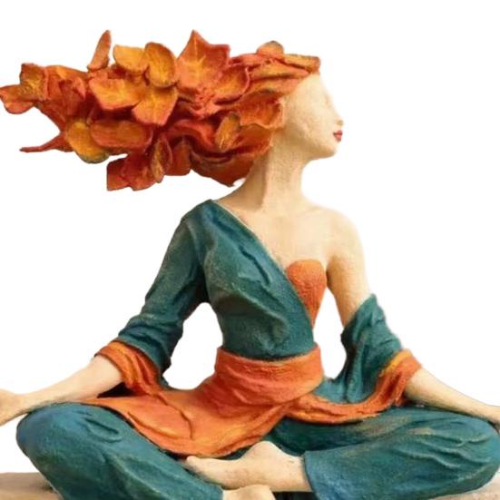 Yoga Girl Resin Ornaments Meditation Tranquility And Balance Figurine with Artistic Leaf Design Sculpture
