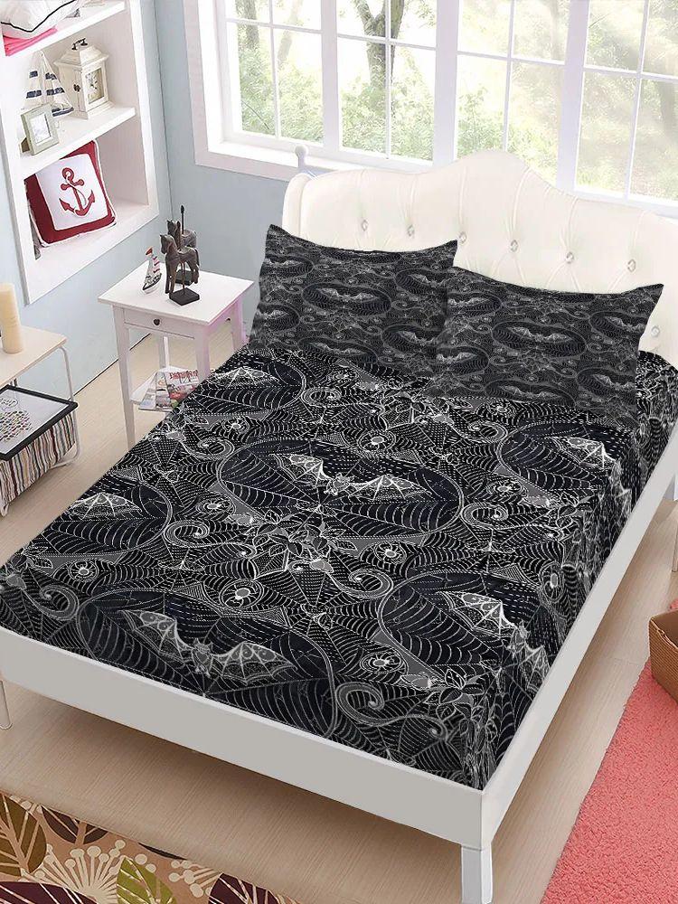 Gothic Haunted Bats Pattern Fitted Sheet Set King Queen Double Full Size Bed Linen Set