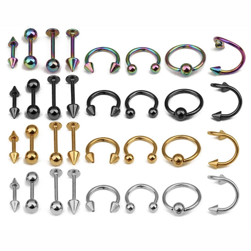 16Pcs Piercing Tongue Bar Set Mixed Body Jewellery Surgical Steel Assortment Spiral Rings Attractive for Women Banquet