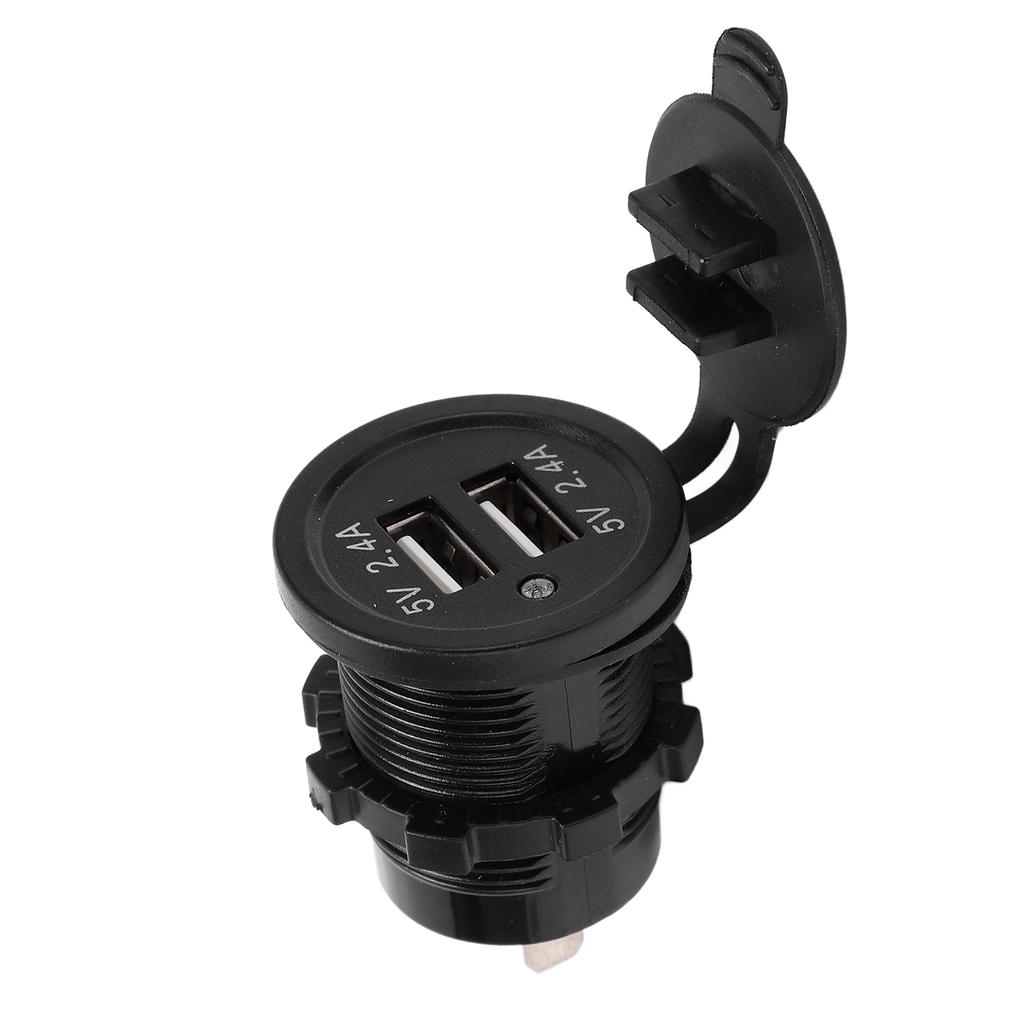Modified Car Charger Dual USB Port 2.4A 1 In 2 Out Waterproof Design Matte Black with Backlight