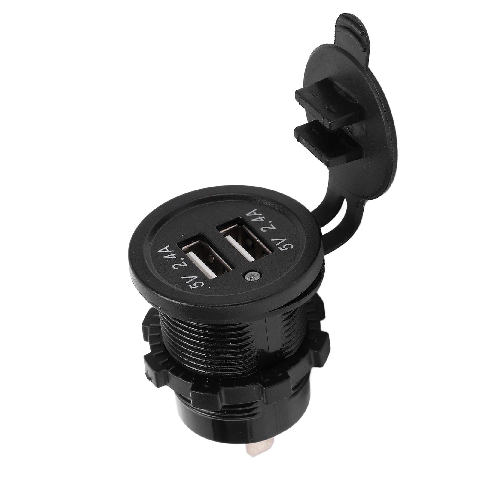 

Modified Car Charger Dual USB Port 2.4A 1 in 2 Out Waterproof Design Matte Black with Backlight