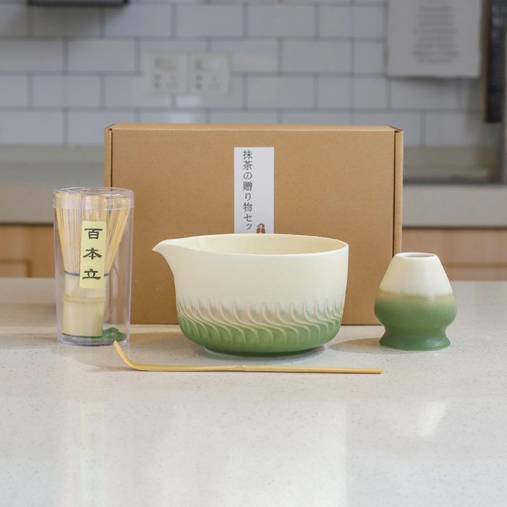 

4PCS Stirring Bamboo Ceramic Japanese Matcha Tea Set Reusable Safe Matcha Whisk Food Grade Japanese Chasen зелений