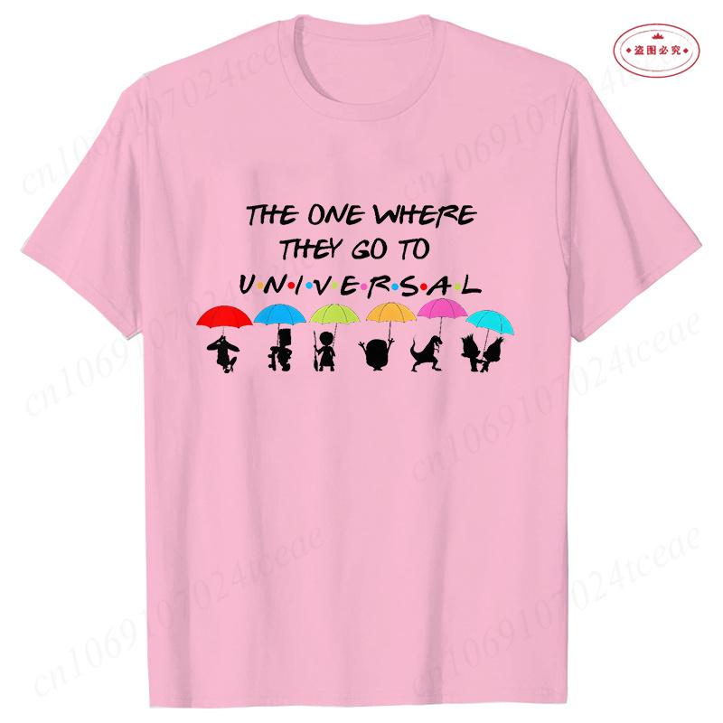 The One Where They Go To Universal T-Shirt for Women Clothing Friends Family Matching Party Tees Funny Umbrella Graphic Tops