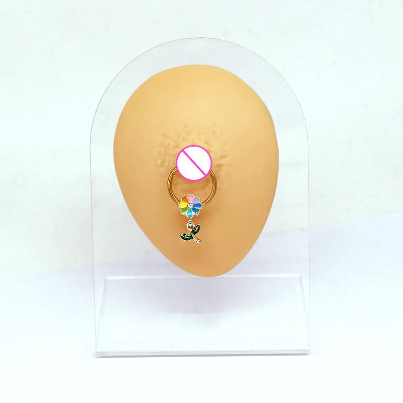 2 Stück Modischer und eleganter Schmetterlings-Brustring Brustring Kleine Blume Sonne Geschlossener Ring Piercingschmuck