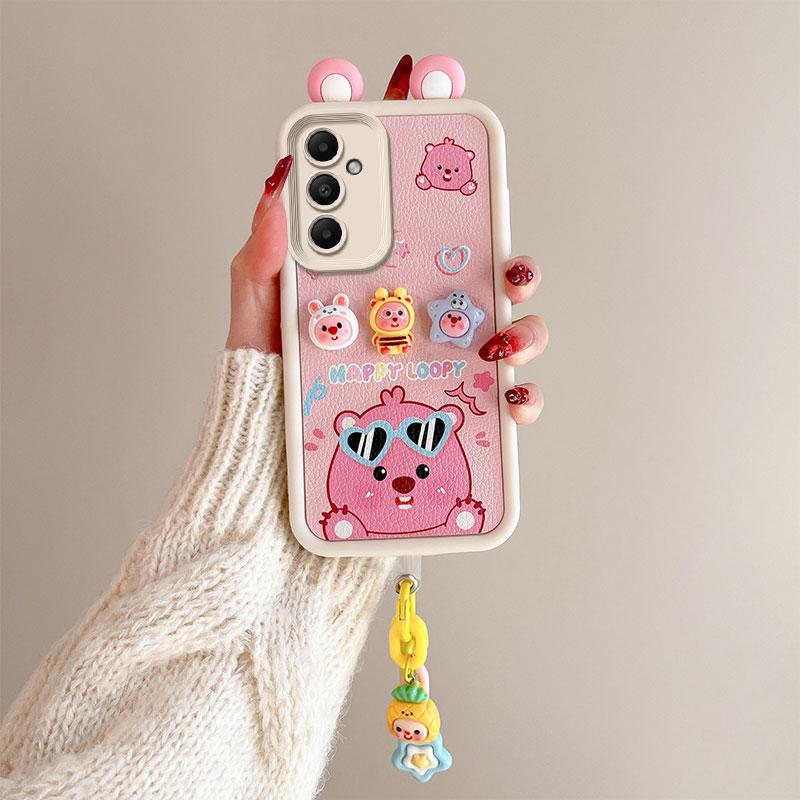 KEYSION Cute Ear 3D Cartoon Case for Samsung S23 FE 5G with Bracelet Soft Silicone Shockproof Phone Back Cover for Galaxy S23 FE