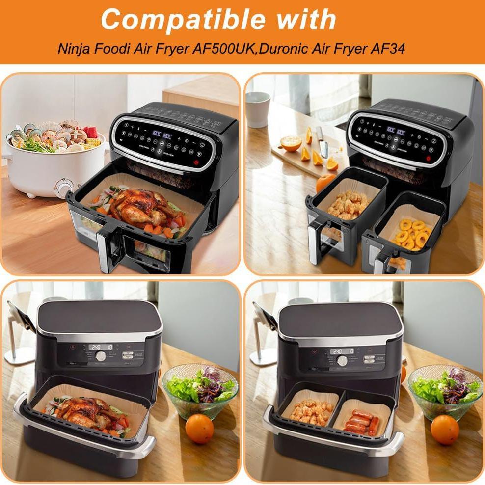 Ninja Foodi Dual Basket Air Fryer Liners, 10.4L & 5.2L, Rectangular Paper
