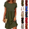 Women's Summer Fashionable Color Casual Cotton And Linen Round Neck Short Sleeved Dress