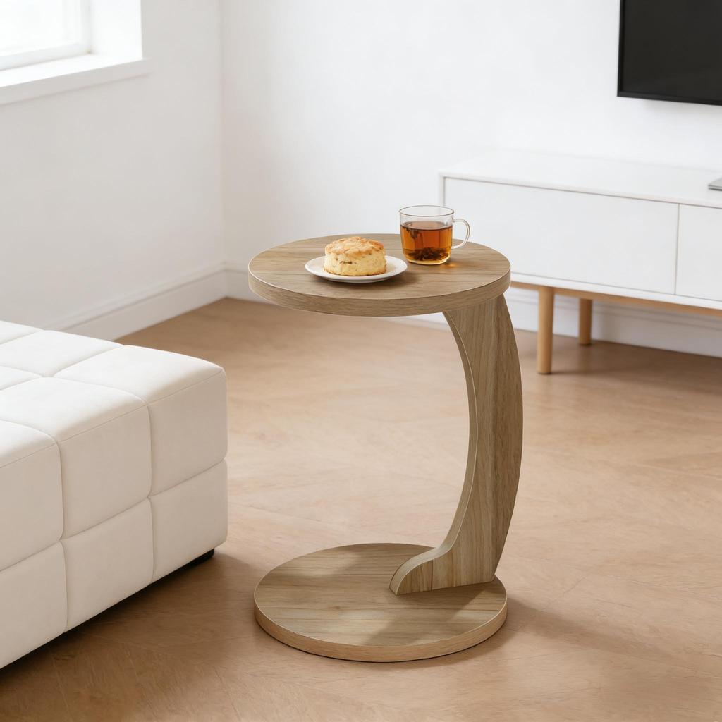 Round Coffee Table, C-shaped Side Table, Living Room Table, Side Table, Temporary Computer Table (table only)