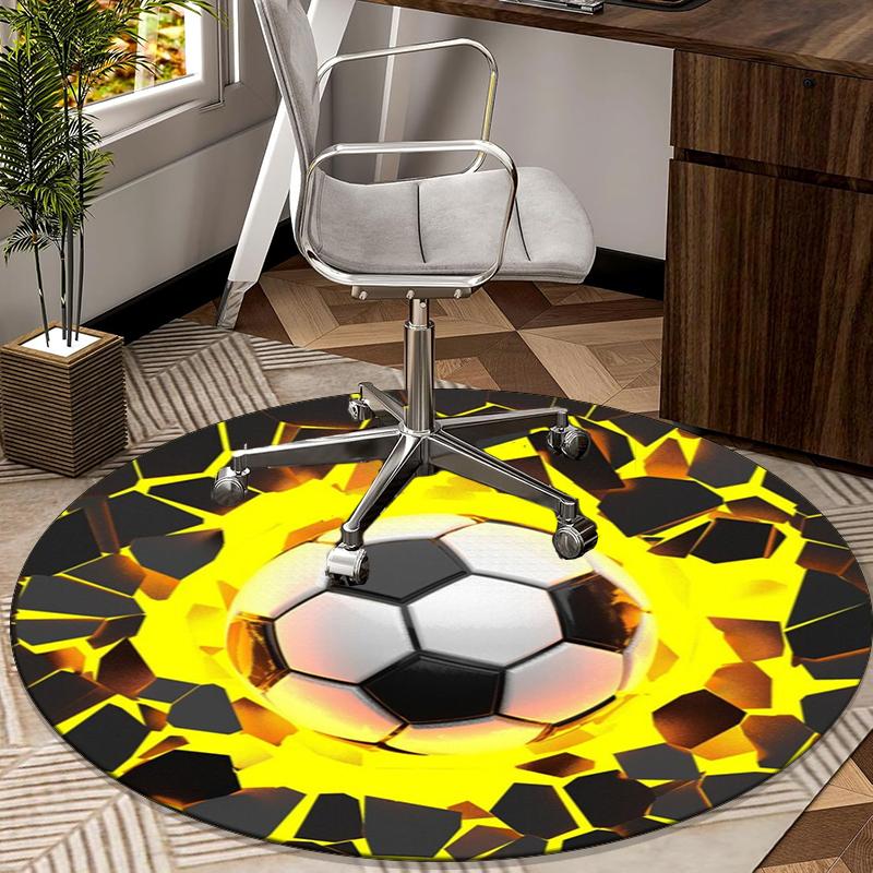 Soccer Ball Artwork Round Carpet Chair Cushion Round Entryway Rug, Soft Round Rugs for Living Room, Bedroom, Circle Carpet Decor Gifts