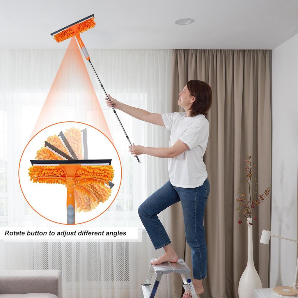 Extended Duster Long Handle Duster Window Squeegee Cobweb Remover Cleaning Tool For Outdoor Glass Furniture Home Roof Indoor