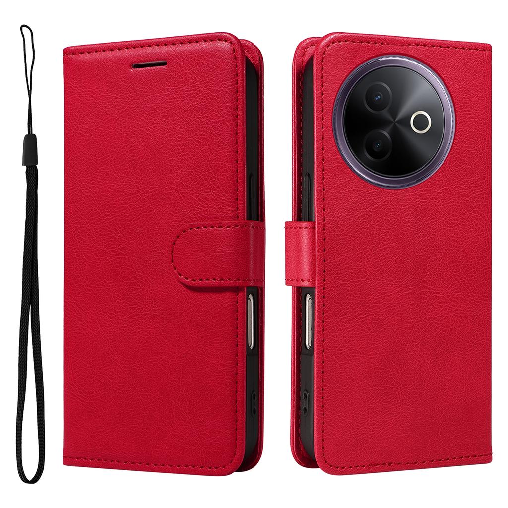 For Vivo Y39 5G Leather Wallet Case with Strap Solid Color Phone Stand Cover