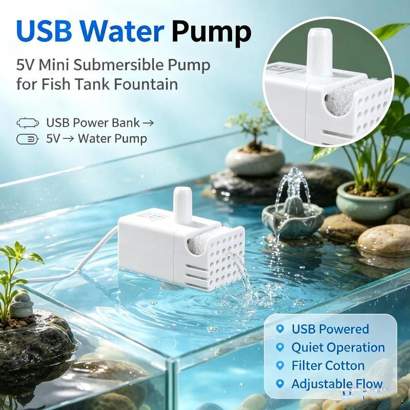 Auto Off USB Submersible Aquarium Pump 3W Low Pressure Large Flow Filter Pump for Fish Tank Water Change