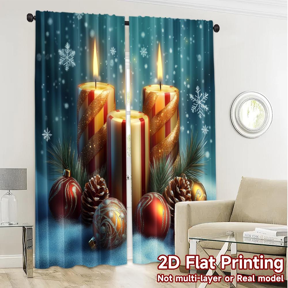 2pcs,Curtains Christmas Candles Pine Cones (3) Pattern Chic Curtains Versatile Polyester Fabric Curtains Art Deco Festive
