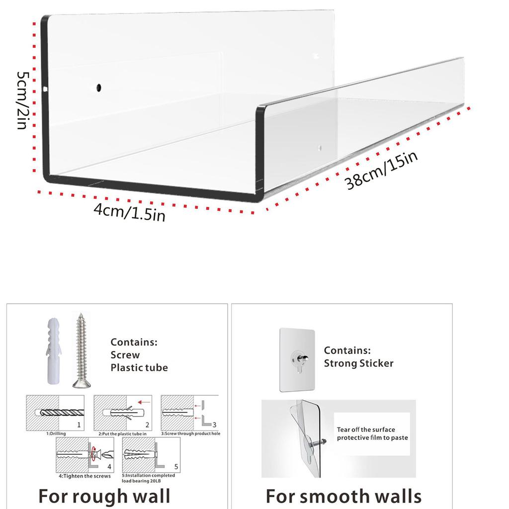 Clear Acrylic Storage Shelf Floating Rack Multipurpose Collection Supplies for Home Bathroom Window Wall Door Storage