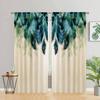 2pcs Feather Green Flowers, Study Room Kitchen Living Room Dorm Room Rod Pocket Top Window Drapes, Bedroom