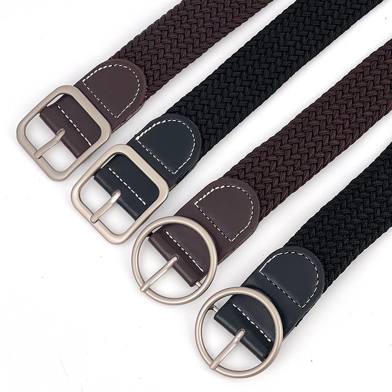 Weave Casual Elastic Waistband With No Drilling Design For Office Fashion
