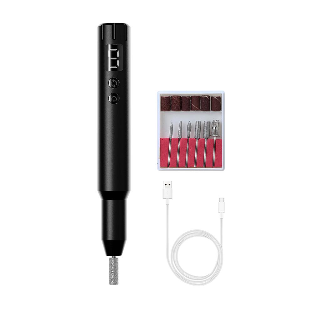 Электрическая машинка для маникюра и педикюра, электрическая пилка для ногтей, портативная дрель для ногтей с USB-подзарядкой чёрный