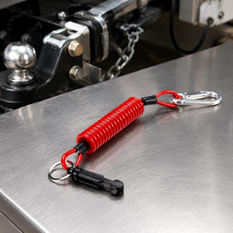 Coiled Trailer Brake Pin Cable with Snap Hook and Removable Pull Pin for Electric-Brake Separation Systems on Trailers and Travel Trailers