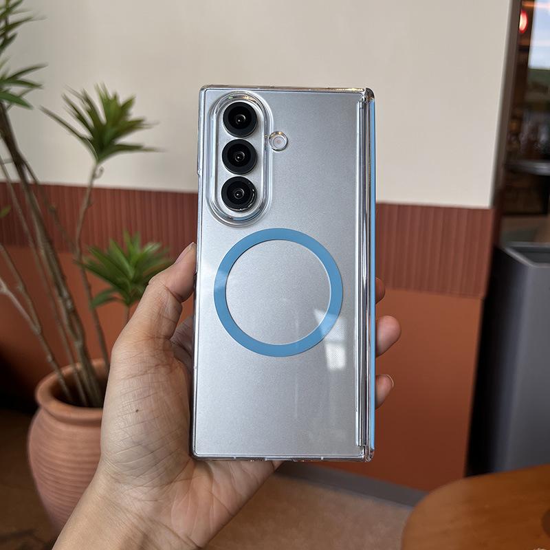Suitable for Samsung Zfold7 Magnetic Suction Mobile Phone Case Fold6 Transparent PC Hardened Double Sided Central Shaft Anti Fall Protection Case