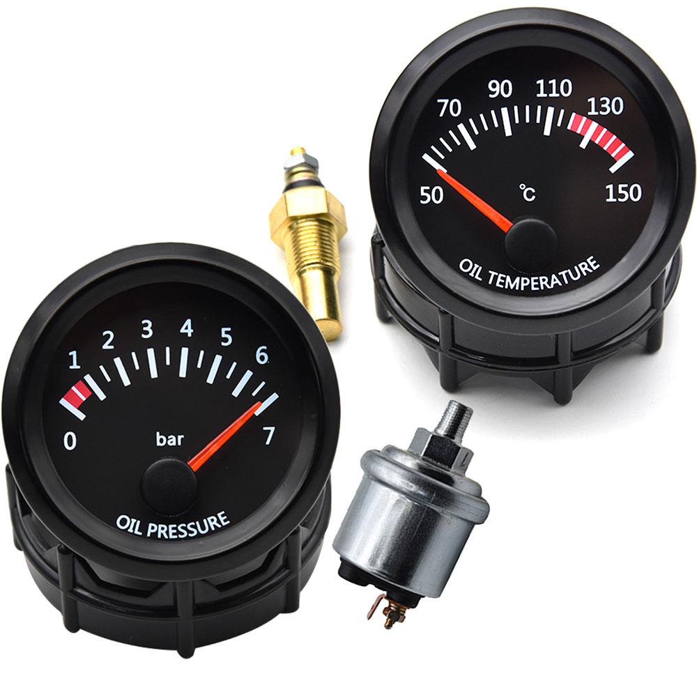 Universal 52mm 2" Oil Temp Temperature Gauge 50~150℃ Digital Pointer W/Sensor 1/8 NPT Car Meter Oil Pressure Gauge Bar Sensor