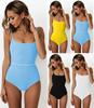 Damen Badeanzug Einfarbig Einteilig Sexy Binden Zurück Bikini Bademode Badeanzüge