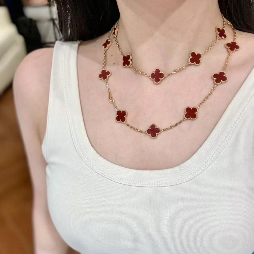Lucky Four Leaf Clover Necklace 20 Flower Necklace Fritillary Carnelian Sweater Chain