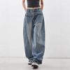Women's Retro Blue High-Waisted Wide-Leg Jeans - Relaxed, Loose Fit for Autumn/Winter 2026