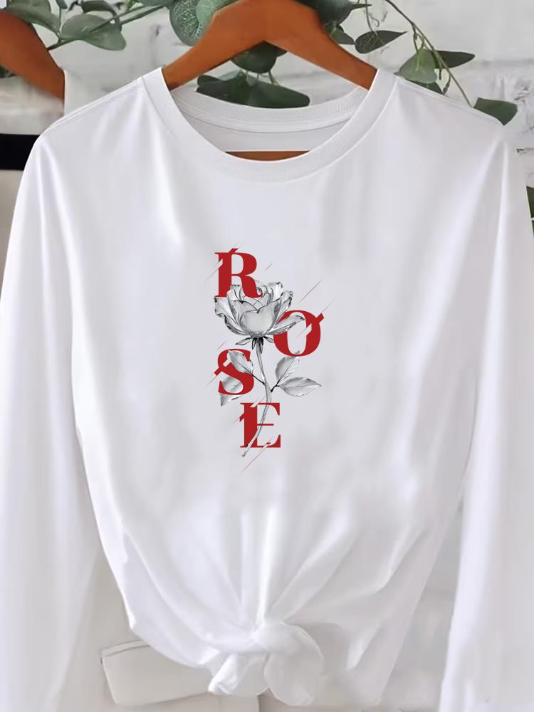 (Asiatische Größe) Buch süß 90er niedlich Bedruckt Rundhals Langarm T-Shirt Tee Dame Frauen Damenbekleidung Lässiges Mode Oberteil Grafik-T-Shirts