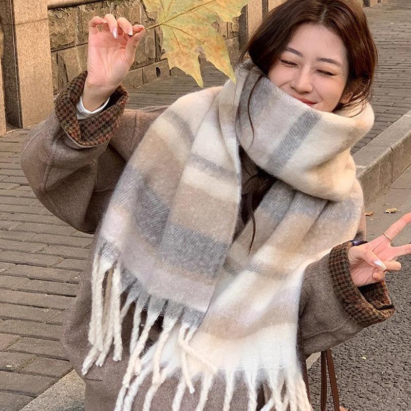 Thick Brushed Korean Style Gentle Dopamine Scarf for Women Winter Advanced Lengthened All Match Scarf Shawl Ethnic Warmth