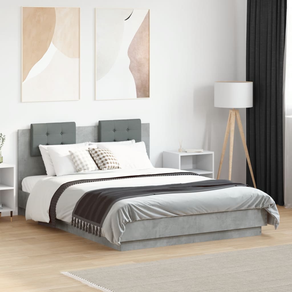 Bed Frame with Headboard Concrete Grey 135 X 190 Cm Engineered Wood