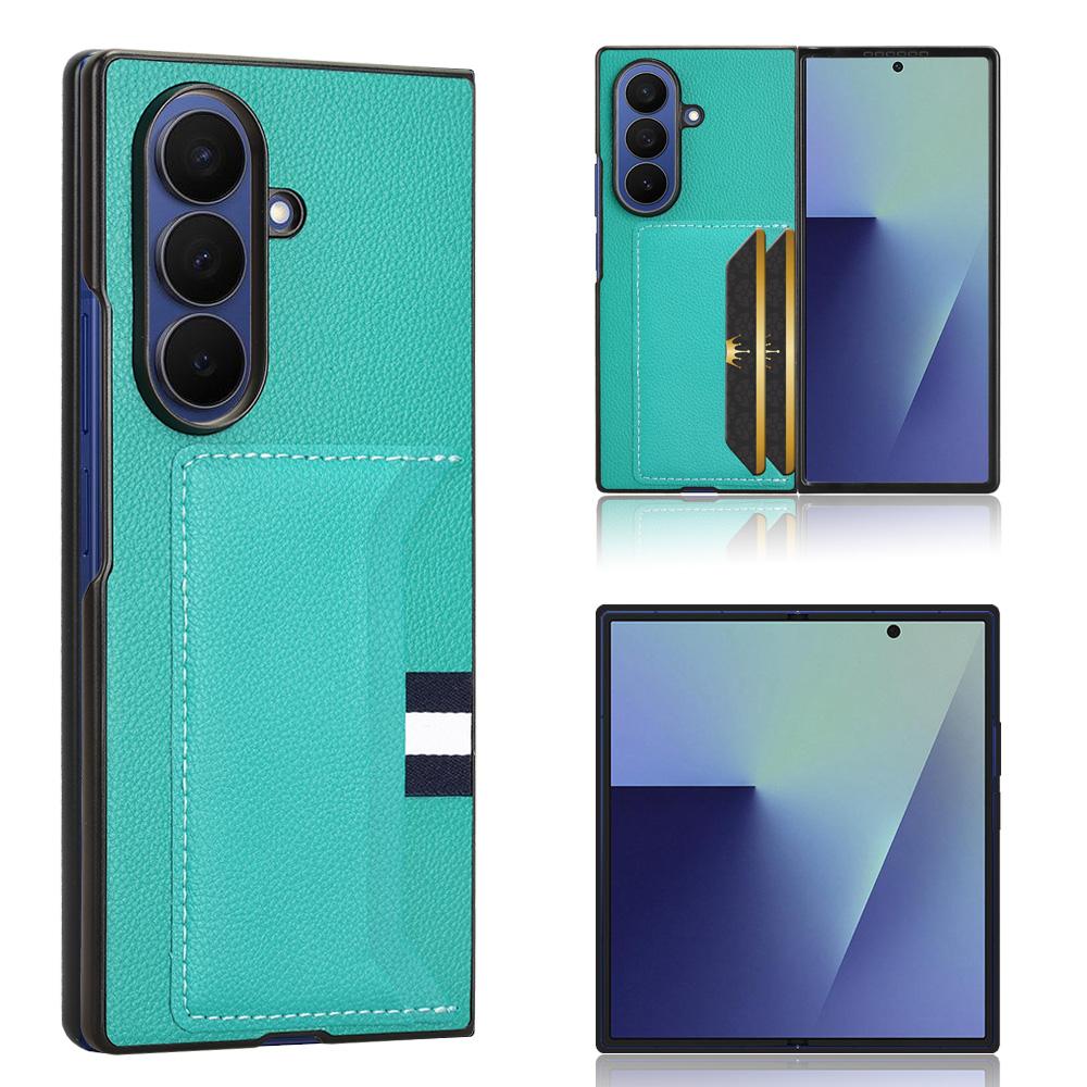 

For Samsung Galaxy Z Fold7 5G Case Card Holder Litchi Texture Leather+PC Phone Cover Green