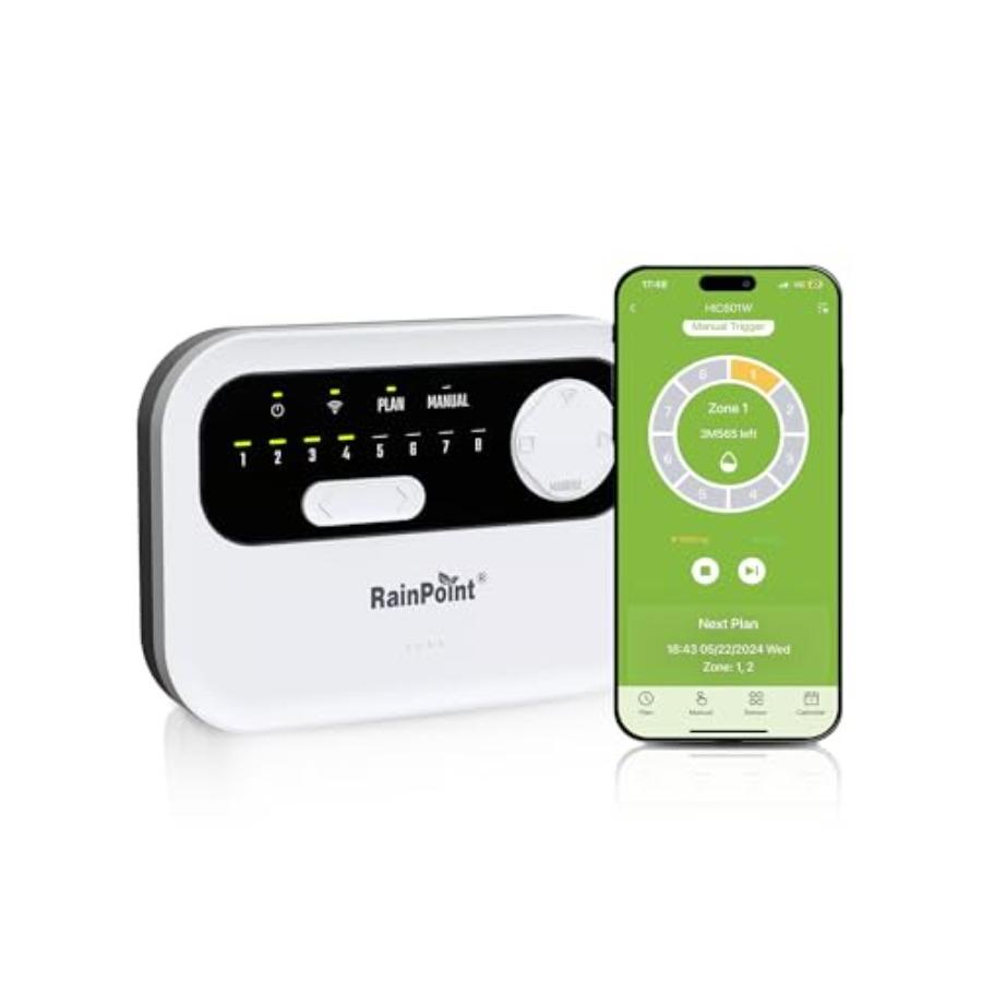 

8 Zone Local Weather-Based Smart Irrigation Controller with WiFi for Yard and Lawn Durable Plastic Gray Auto Schedule Adjustmen