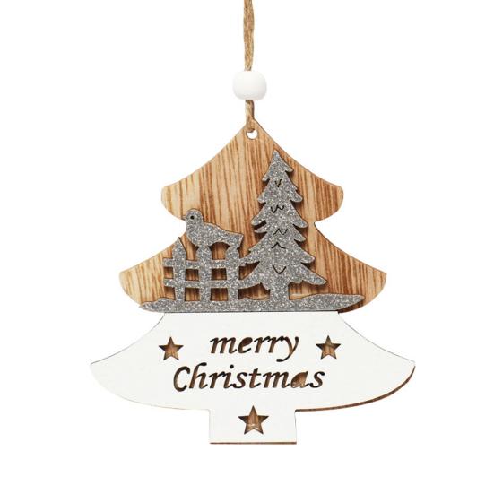 1/4Pcs Wooden Merry Christmas Ornament Farmhouse Rustic Xmas Tree Hanging Double Layer Splicing Love
