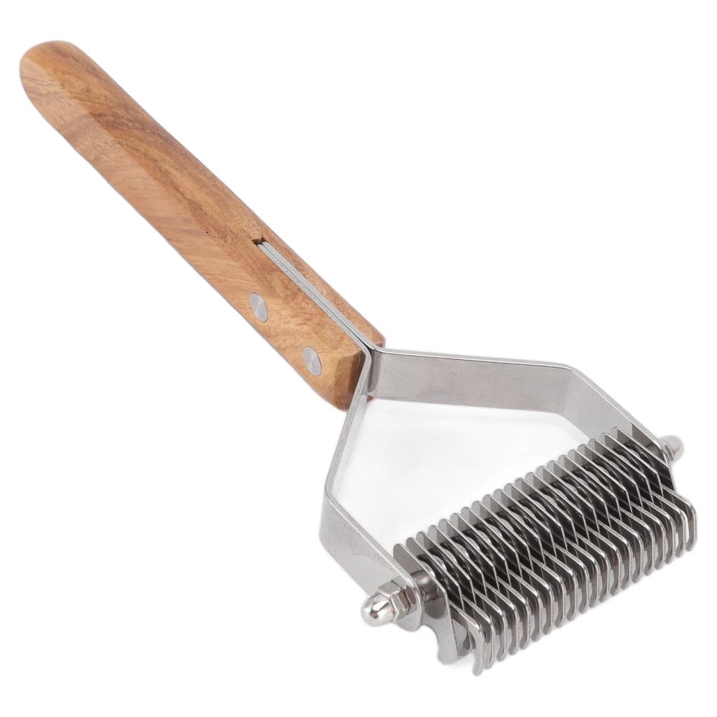 Haustier-Unterfellrechen, Knotenentfernung, zweireihig, Holzgriff, Hundehaarbürste für die Fellpflege von Katzen und Welpen