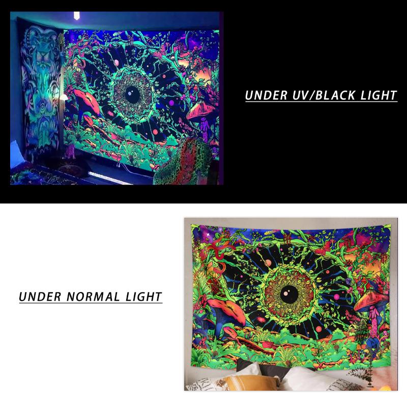 1PC fluorescent mushroom flower plant tapestry, UV responsive eye tapestry, butterfly, snake tapestry, galaxy tapestry