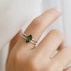 Marquise Green Sapphire Ring, White Gold Plated Silver, Split Band Solitaire Engagement Ring for Women