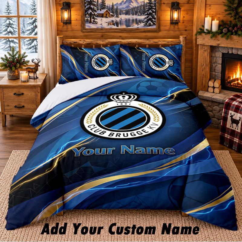 Club Brugge FC Pattern Bedding 3Pcs Set Custom Name, Bed Sheet And Pillowcases For Home Bedroom