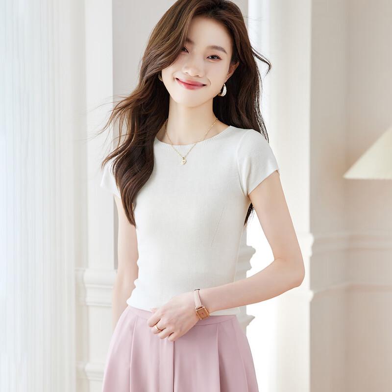 Srcr Women's Slim Fit Silk Blend Short Sleeve T-Shirt