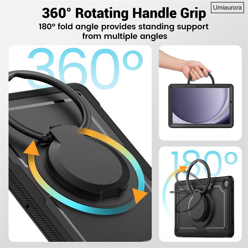 For Samsung Tab A9 8.7 SM-X110 A9+ A11+ Plus 11 Inch SM-X230 X210 X130 Pull Ring Stand Strap Tablet Case Shockproof Armor Funda